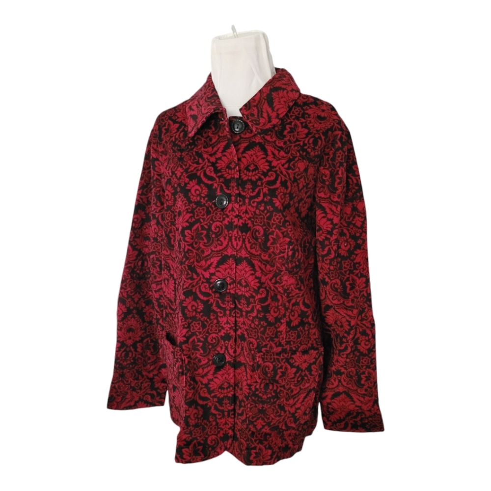 D & Co Denim and Company Black and Dark‎ red Corduroy jacket